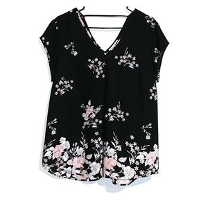 Black floral and pink blouse